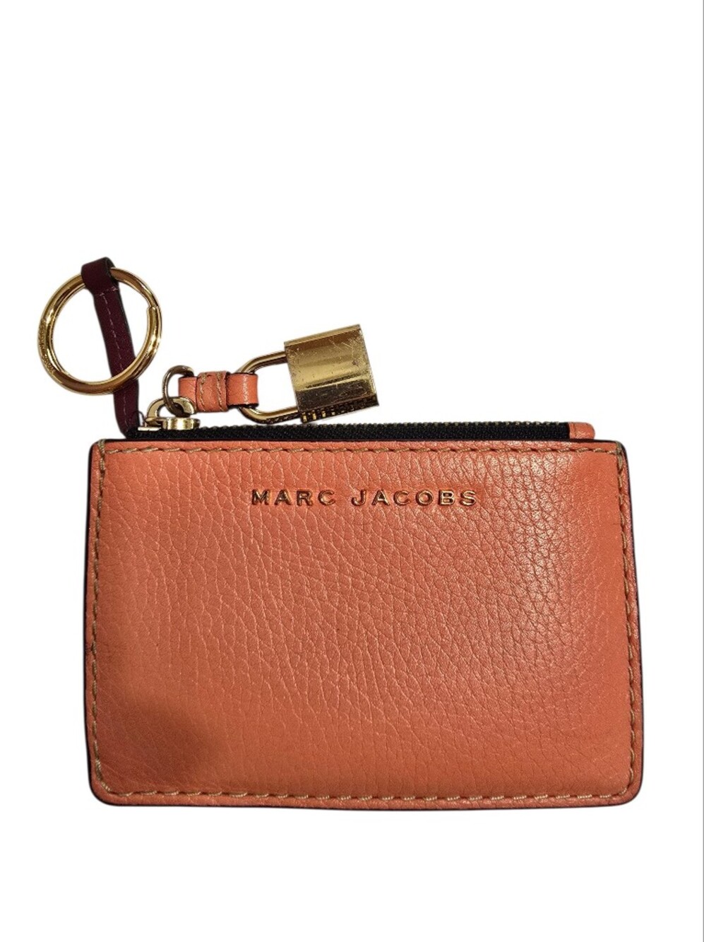 Marc Jacobs Coral Leather Keyring Card Holder with Gold Padlock